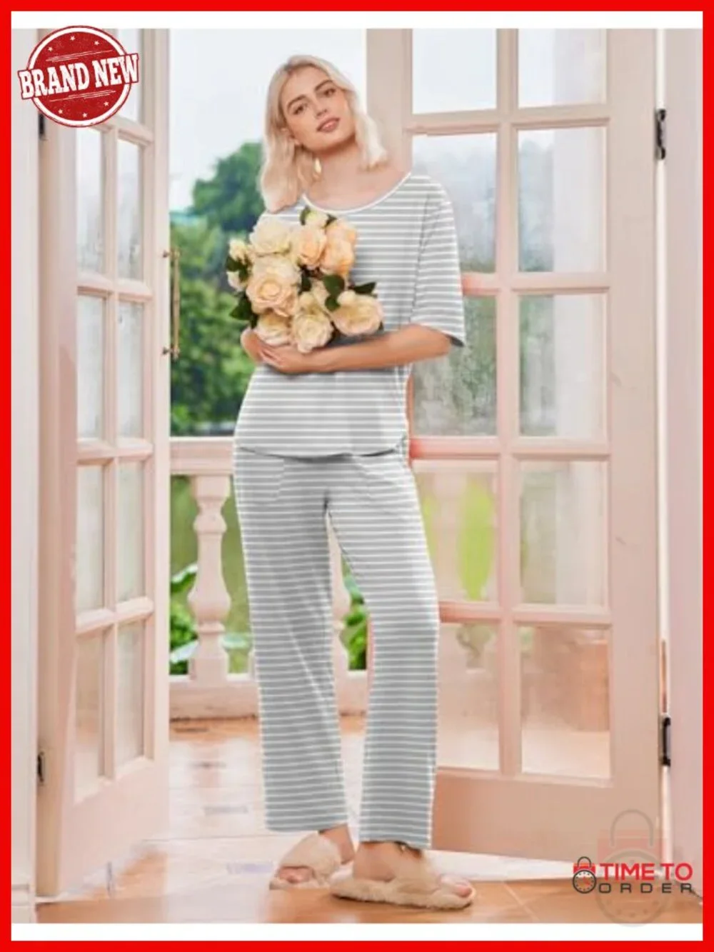 2 Pack Womens Pajama Sets Short Sleeve Tops and Long Pants Casual Lounge Set